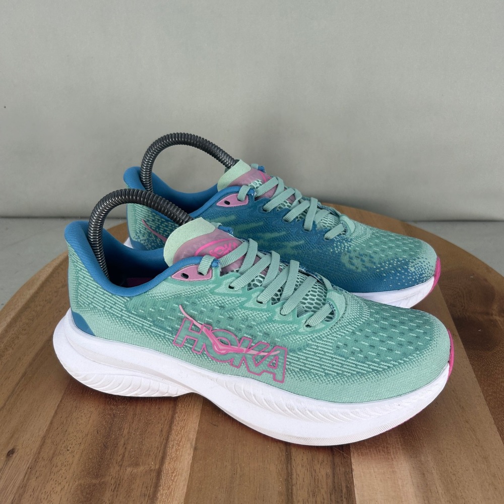 Hoka Mach 6 Womens Running Shoes Blue Green Pink Cushioned Size 6.5 B Comfort